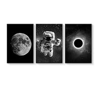 PYBILDCYJ 3 Pezzi Stampa su Tela Home Decor Moderno Astronauta durante una grande eclissi lunare Moderna di Arte della Parete Soggiorno Stampe Decorative - 50 x 75cm x3 Senza Cornice