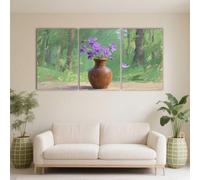 PYBILDCYJ Decorazione Murale Moderna Set da 3 Quadri XXL Fiori viola in vaso di terracotta marrone Pittura Quadro Senza Cornice, per Soggiorno e Casa - 60 x 90cm x3