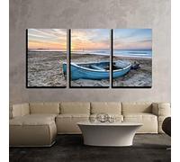 PYBILDCYJ Quadro su Tela Artistico Set da 3 Quadro trittico su Tela Barca da pesca di colore turchese al sorgere del sole Decorazione Moderna Incorniciata, Ideale come Regalo (50 x 75cm x3)