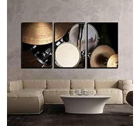 PYBILDCYJ Quadro su Tela Artistico Set da 3 Quadro trittico su Tela Batteria in luce drammatica su sfondo nero Decorazione Moderna Incorniciata, Ideale come Regalo (50 x 75cm x3)