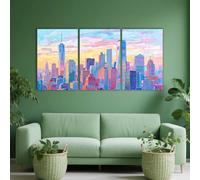 PYBILDCYJ Quadro su Tela Artistico Set da 3 Quadro trittico su Tela Edificio urbano colorato e cielo al tramonto Decorazione Moderna Incorniciata, Ideale come Regalo (50 x 75cm x3)