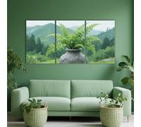 PYBILDCYJ Quadro su Tela Artistico Set da 3 Quadro trittico su Tela Felci verdi in vaso di pietra Decorazione Moderna Incorniciata, Ideale come Regalo (50 x 75cm x3)