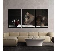 PYBILDCYJ Quadro su Tela Artistico Set da 3 Quadro trittico su Tela Grande gatta grigia sdraiata sul libro aperto Decorazione Moderna Incorniciata, Ideale come Regalo (50 x 75cm x3)
