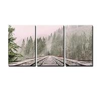 PYBILDCYJ Set da 3 Quadri su Tela Grandi Dimensioni Ferrovia attraverso la foresta di pini con nebbia Moderno Soggiorno Camera da Letto Decorazioni Parete, Pronto da Appendere (60 x 90cm x3)
