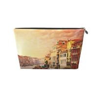 PYCAHENK Bella Venezia Canal View stampata in pelle da viaggio borsa da toeletta da viaggio borsa organizer da viaggio con cerniera borsa da toilette portatile, Argento, Taglia unica
