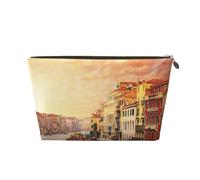 PYCAHENK Bella Venezia Canal View stampata in pelle da viaggio borsa da toeletta da viaggio borsa organizer da viaggio con cerniera borsa da toilette portatile, Oro, Taglia unica