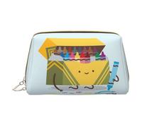 PYCAHENK Borsa cosmetica portatile in pelle stampata astronauta e alieno borsa cosmetica borsa da viaggio borsa da toilette pochette, Scatola di pastelli carino, Taglia unica