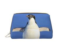 PYCAHENK Borsa cosmetica portatile in pelle stampata con motivo a stella marina, in legno blu sulla spiaggia, borsa da viaggio per articoli da toeletta, Simpatico pinguino., Taglia unica