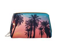 PYCAHENK Borsa cosmetica portatile in pelle stampata con motivo cane borsa cosmetica borsa da viaggio borsa da toilette borsa pochette, Palma Tramonto, Taglia unica