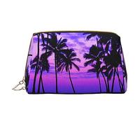 PYCAHENK Borsa cosmetica portatile in pelle stampata con motivo cane borsa cosmetica borsa da viaggio borsa da toilette borsa pochette, Palma Albero Viola Tramonto, Taglia unica