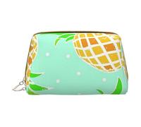 PYCAHENK Borsa cosmetica portatile in pelle stampata floreale tropicale borsa cosmetica borsa da viaggio borsa da toilette pochette, Ananas verde., Taglia unica