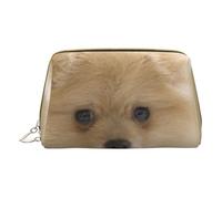 PYCAHENK Borsa cosmetica portatile in pelle stampata floreale tropicale borsa cosmetica borsa da viaggio borsa da toilette pochette, Simpatico cane Pomerania, Taglia unica