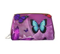 PYCAHENK Borsa cosmetica portatile in pelle stampata teschio rosa borsa cosmetica borsa da viaggio borsa da toilette pochette, Farfalle viola., Taglia unica