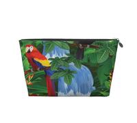PYCAHENK Borsa da toeletta da viaggio in pelle stampata con ara e tucano appollaiato delle foreste pluviali americane, borsa da toeletta portatile con cerniera, Argento, Taglia unica