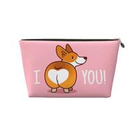 PYCAHENK Borsa da toeletta da viaggio in pelle stampata con simpatico cartone animato gallese Corgi Dog Butt Heart borsa da viaggio organizer da viaggio con cerniera portatile borsa da toilette, Oro,
