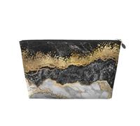 PYCAHENK Borsa da toeletta da viaggio in pelle stampata in marmo con lamina d'oro nera bianca e bianca borsa organizer da viaggio con cerniera borsa da toilette portatile, Argento, Taglia unica