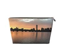 PYCAHENK Boston Charles River City Skyline Sunset borsa da viaggio in pelle con stampa tramonto borsa da viaggio organizer da viaggio con cerniera borsa da toilette portatile, Oro, Taglia unica