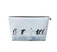 PYCAHENK Trousse da viaggio in pelle stampata Penguins on The Iceberg con cerniera portatile da toilette, Argento, Taglia unica