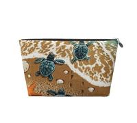 PYCAHENK Turtles on The Beach - Borsa da toeletta da viaggio in pelle stampata con cerniera, portatile, con cerniera, Argento, Taglia unica