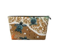PYCAHENK Turtles on The Beach - Borsa da toeletta da viaggio in pelle stampata con cerniera, portatile, con cerniera, Oro, Taglia unica
