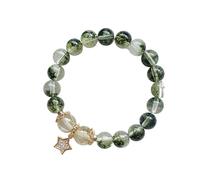 PYENHDI Braccialetto Feng Shui, Amuleto for gioielli da vacanza con ciondolo a forma di stella in cristallo quarzo rutilato dorato e verde naturale