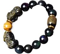 PYENHDI Braccialetto Feng Shui, Bracciale Pixiu con perline doppie che attrae ricchezza e prosperità, pietra occhio di tigre, Sutra del cuore