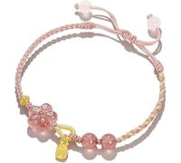 PYENHDI Braccialetto Feng Shui, Braccialetto di quarzo fragola, attrazione dell'amore, pietre preziose del chakra, cordino rosa