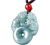 PYENHDI Collana Pixiu in giada, Ciondolo con gemme di giada livello A, ciondolo fibbia Crystal Harmony e doppia ciambella Feng Shui