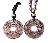 PYENHDI Collana Pixiu in giada, Collana con amuleto Feng Shui Double Piyao Pixiu, mantra in ossidiana sei parole, moneta antica e cristallo