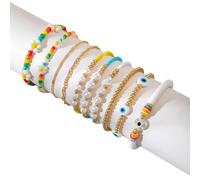 PYEUIFT 10 Pezzi Braccialetto Boho Occhio del Diavolo - Perline Multistrato Colorato Estivo per Donne, Signore e Ragazze