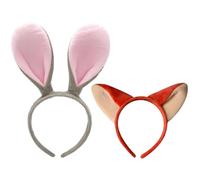 PYEUIFT 2 cerchietti con orecchie da coniglio & volpe, cerchietto per capelli, orecchie coniglio neonato, orecchie di coniglio pasquale per bambini, adulti, Pasqua, cosplay, carnaval, pasquali