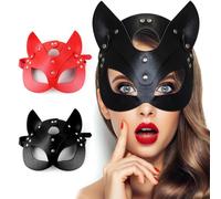 PYEUIFT 2 Pezzi Catwoman Maschera Donna, Maschera a Mezza Faccia Maschera Gatto Maschera Cat Woman Nera in PU Maschera di Pelle Sexy Maschera Catwoman Donna per Carnevale, San Valentino e Pasqua