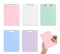PYEUIFT 5 Pezzi A6 Portablocco Plastica, Cartellina Rigida, Portablocchi in Plastica con Pinza, Clipboard A6, Con Ganci Retrattili, per Impiegati, Studenti, Insegnanti (18,5 cm x 12 cm) - 5 Colori