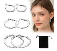 PYEUIFT Orecchini A Cerchio Argento 925, 3 Pezzi Grandi, Orecchini Donna Lucenti Tondi, Confezione Regalo Per Lei