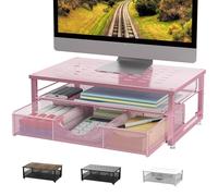 Pygocereri Supporto per monitor del computer, organizer da scrivania e accessori con cassetto, accessori da scrivania e spazio di lavoro, organizer da scrivania per supporto stampante (rosa)