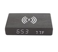 Pyhodi Sveglia Digitale, LED Elettronico in Legno Visualizzazione Ora Temperatura Data 3 Impostazioni di Allarme, 3 luminosità Dell'ingranaggio Ricarica Wireless da 10 W Orologi