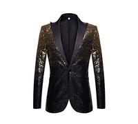 PYJTRL - Giacca da Uomo alla Moda con Paillettes Che cambiano Colore (Gold Black, M)