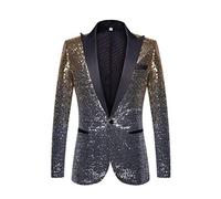 PYJTRL - Giacca da Uomo alla Moda con Paillettes Che cambiano Colore (Gold Silver, XXL)