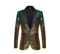 PYJTRL - Giacca da Uomo alla Moda con Paillettes Che cambiano Colore (Green Gold, XXL)