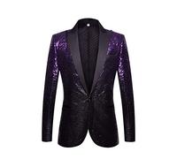 PYJTRL - Giacca da Uomo alla Moda con Paillettes Che cambiano Colore (Purple Black, M)