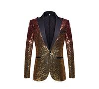 PYJTRL - Giacca da Uomo alla Moda con Paillettes Che cambiano Colore (Red Gold, S)