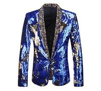 PYJTRL - Giacca da Uomo con Paillettes Lucide (Blu Reale + Oro., M)