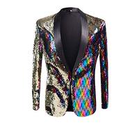 PYJTRL - Giacca da Uomo con Paillettes Lucide (Colorato, L)