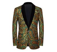 PYJTRL Giacca da Uomo con Paillettes Lucide Giacca Classica da Abito Floreale Moda, Adatta per Feste, Matrimoni, Banchetti, Balli,Green Gold,XS