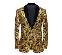 PYJTRL Giacca da Uomo con Paillettes Lucide Giacca Classica da Abito Floreale Moda, Adatta per Feste, Matrimoni, Banchetti, Balli,Gold,M