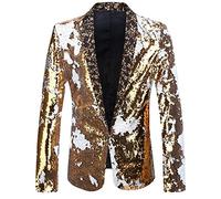 PYJTRL - Giacca da Uomo con Paillettes Lucide (Oro E Bianco., XXL)
