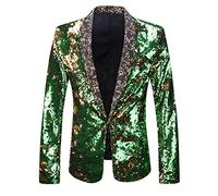 PYJTRL - Giacca da Uomo con Paillettes Lucide (Oro E Verde., XL)