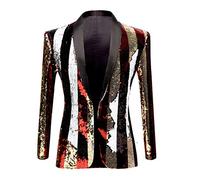 PYJTRL - Giacca da Uomo con Paillettes Lucide (Righe, XL)