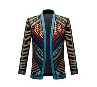 PYJTRL Giacca da Uomo Elegante con Ricamo in Velluto Nero e Oro (Blu Oro., 3XL)