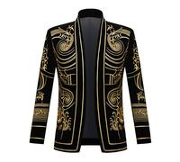 PYJTRL Giacca da Uomo Elegante con Ricamo in Velluto Nero e Oro (Fiore Dorato, M)